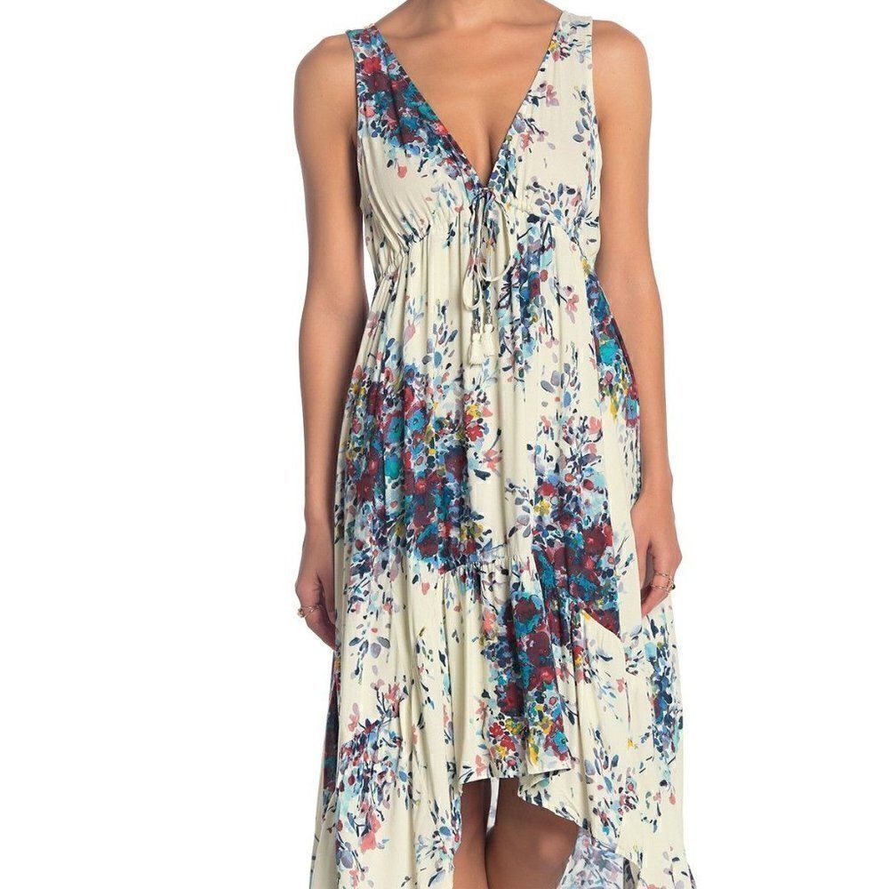 Love Stitch V-Neck Floral High-Low Maxi Dress Sz S